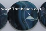 CAG1640 15.5 inches 35mm faceted coin blue agate gemstone beads
