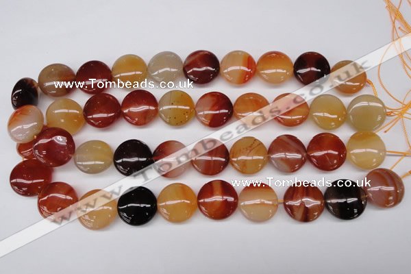 CAG1650 15.5 inches 20mm flat round red agate gemstone beads