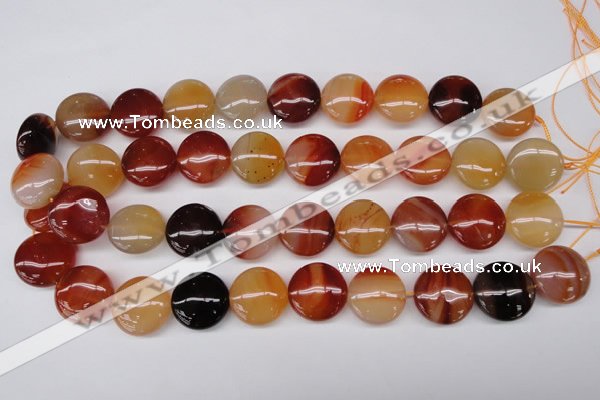 CAG1650 15.5 inches 20mm flat round red agate gemstone beads