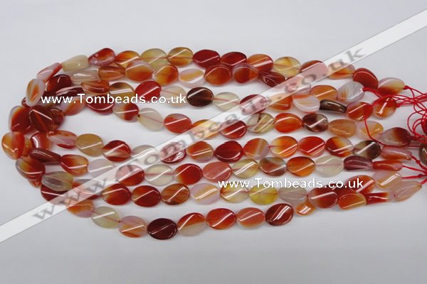 CAG1652 15.5 inches 10*14mm twisted oval red agate gemstone beads