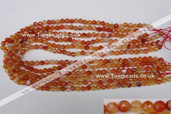 CAG1655 15.5 inches 6mm faceted round red agate gemstone beads