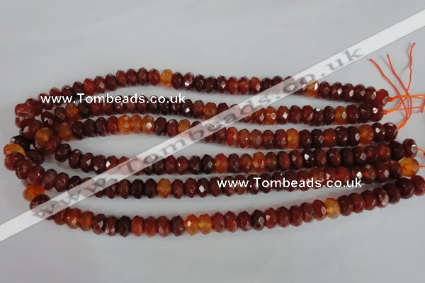 CAG1665 15.5 inches 6*10mm faceted rondelle red agate gemstone beads