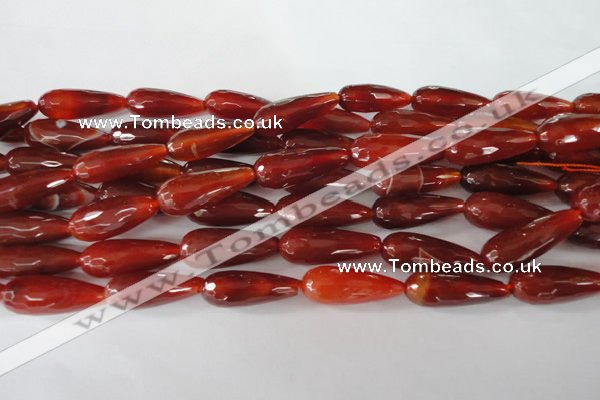 CAG1667 15.5 inches 10*30mm faceted teardrop red agate gemstone beads