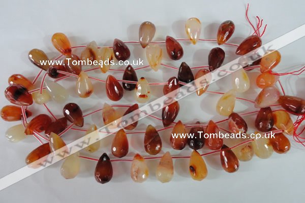 CAG1669 Top-drilled 13*18mm faceted teardrop red agate gemstone beads