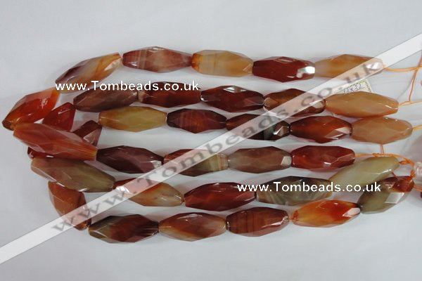 CAG1670 15.5 inches 14*30mm faceted rice red agate gemstone beads