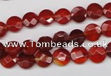 CAG1675 15.5 inches 8mm faceted coin red agate gemstone beads