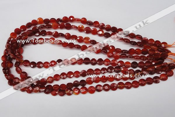 CAG1675 15.5 inches 8mm faceted coin red agate gemstone beads