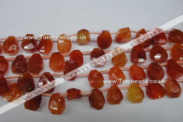 CAG1680 Top-drilled 15*18mm faceted nuggets red agate gemstone beads