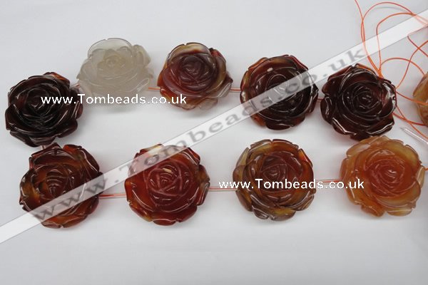 CAG1681 15.5 inches 30mm carved flower red agate gemstone beads