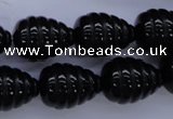 CAG1691 15.5 inches 15*20mm carved teardrop black agate beads