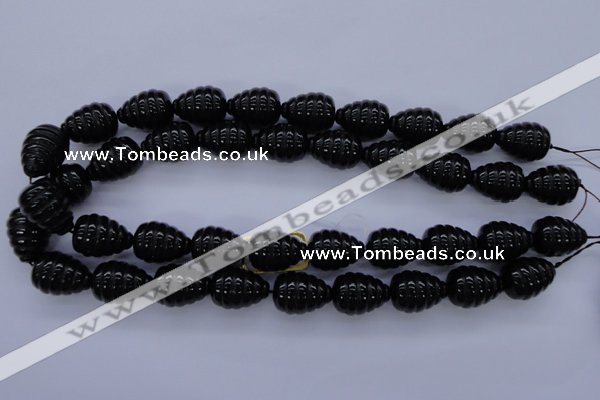 CAG1691 15.5 inches 15*20mm carved teardrop black agate beads