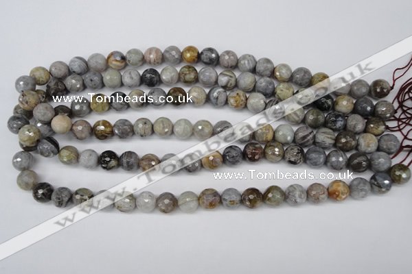 CAG1750 15.5 inches 8mm faceted round silver needle agate beads