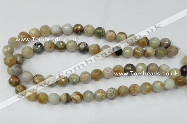 CAG1834 15.5 inches 12mm faceted round bamboo leaf agate beads