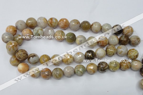 CAG1835 15.5 inches 16mm faceted round bamboo leaf agate beads