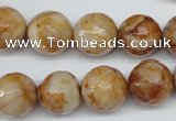 CAG1889 15.5 inches 14mm faceted round lemon crazy lace agate beads