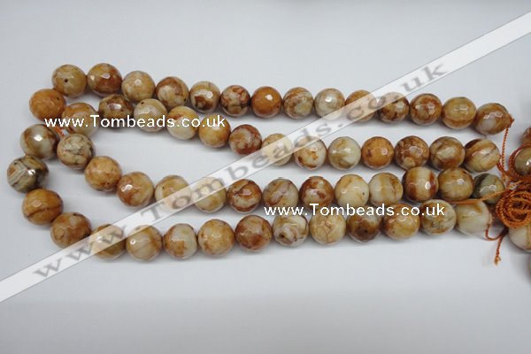 CAG1889 15.5 inches 14mm faceted round lemon crazy lace agate beads