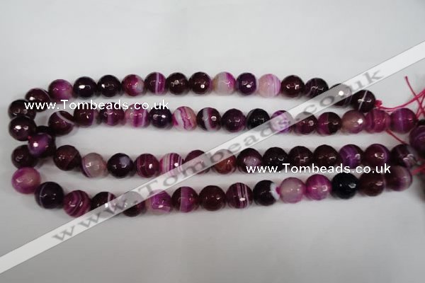 CAG2087 15.5 inches 10mm faceted round fuchsia line agate beads