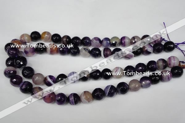 CAG2097 15.5 inches 12mm faceted round purple line agate beads