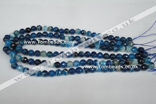 CAG2104 15.5 inches 8mm faceted round blue line agate beads