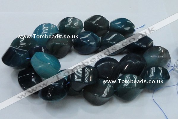 CAG222 15.5 inches 25*35mm twisted blue agate gemstone beads