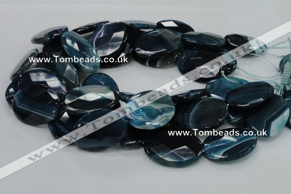 CAG224 15.5 inches 25*35mm faceted oval blue agate gemstone beads