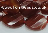 CAG229 15.5 inches 20*25mm faceted twisted oval red agate beads