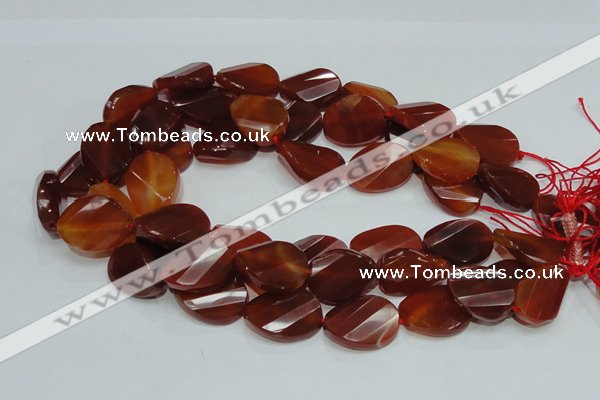 CAG229 15.5 inches 20*25mm faceted twisted oval red agate beads