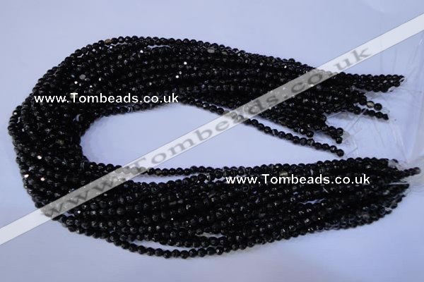 CAG2312 15.5 inches 4mm faceted round black line agate beads