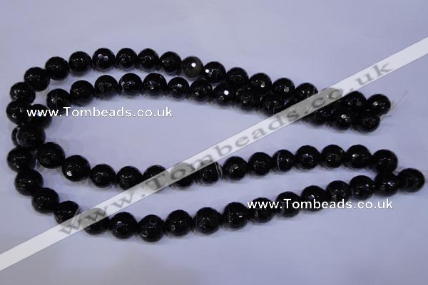 CAG2316 15.5 inches 12mm faceted round black line agate beads