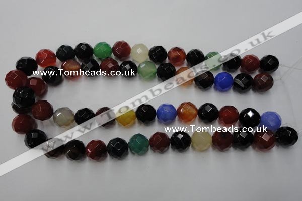 CAG2355 15.5 inches 14mm faceted round multi colored agate beads