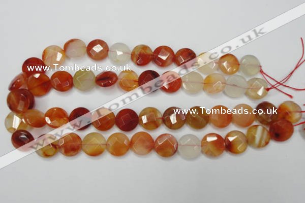 CAG2393 15.5 inches 14mm faceted coin red agate beads wholesale