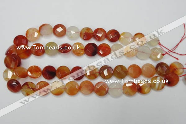 CAG2396 15.5 inches 20mm faceted coin red agate beads wholesale