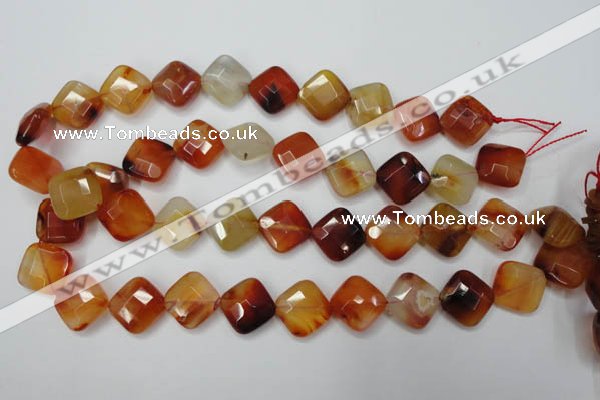 CAG2402 15.5 inches 16*16mm faceted diamond red agate beads wholesale