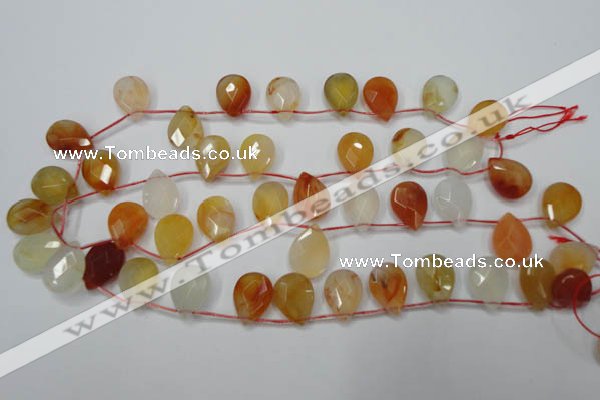 CAG2408 Top-drilled 13*18mm faceted flat teardrop red agate beads