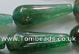 CAG253 15.5 inches 15*40mm teardrop green dragon veins agate beads