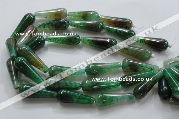 CAG253 15.5 inches 15*40mm teardrop green dragon veins agate beads