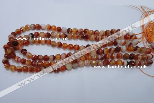 CAG2702 15.5 inches 8mm faceted round red line agate beads