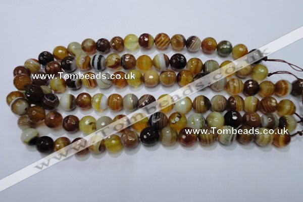 CAG2713 15.5 inches 10mm faceted round yellow line agate beads