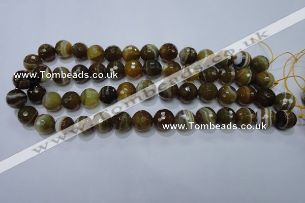 CAG2715 15.5 inches 14mm faceted round yellow line agate beads