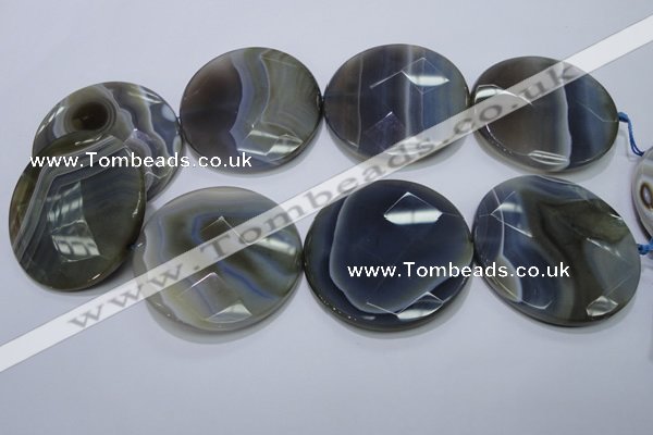 CAG2729 15.5 inches 50mm faceted coin grey line agate beads