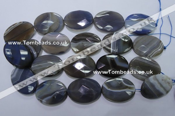 CAG2738 15.5 inches 30*40mm faceted oval grey line agate beads