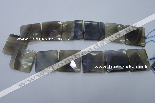 CAG2746 15.5 inches 30*30mm faceted square grey line agate beads