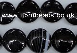 CAG2909 15.5 inches 16mm flat round black line agate beads