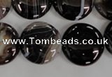 CAG2911 15.5 inches 20mm flat round black line agate beads