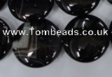 CAG2912 15.5 inches 22mm flat round black line agate beads