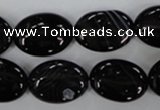 CAG2918 15.5 inches 13*18mm oval black line agate beads