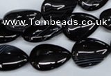 CAG2926 15.5 inches 13*18mm flat teardrop black line agate beads