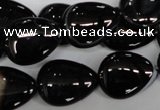 CAG2927 15.5 inches 15*20mm flat teardrop black line agate beads