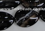 CAG2929 15.5 inches 22*30mm flat teardrop black line agate beads