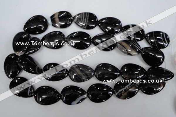 CAG2929 15.5 inches 22*30mm flat teardrop black line agate beads